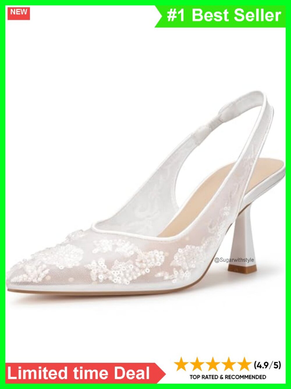 Rhinestone Embroidered Kitten Heel Slingback Bridal Pumps